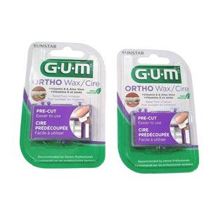 GUM Ortho Wax Pre-Cut Pieces, Mint Flavor Vitamin E + Aloe Vera, 2 Pack